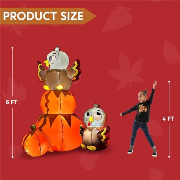 6 FT Thanksgiving Inflatable Stacking Pumpkin Turkey With Built-in LEDs - Picture 2 of 8